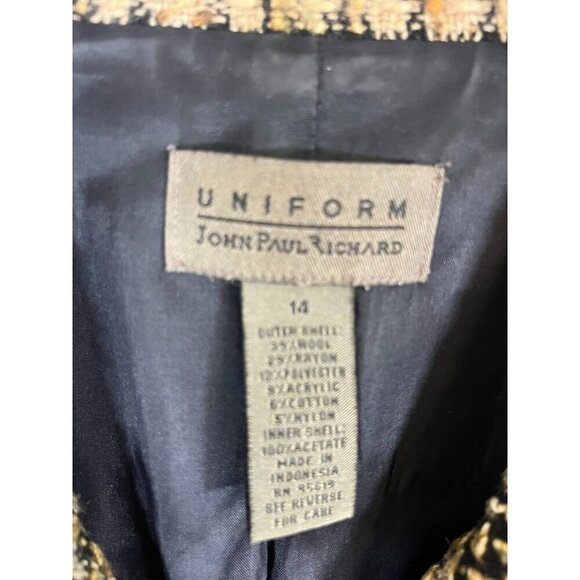 Wool Retro Tweed Jacket 14 Tan Old Money Preppy Classic Chic Work Wear Neutral - Picture 2 of 15